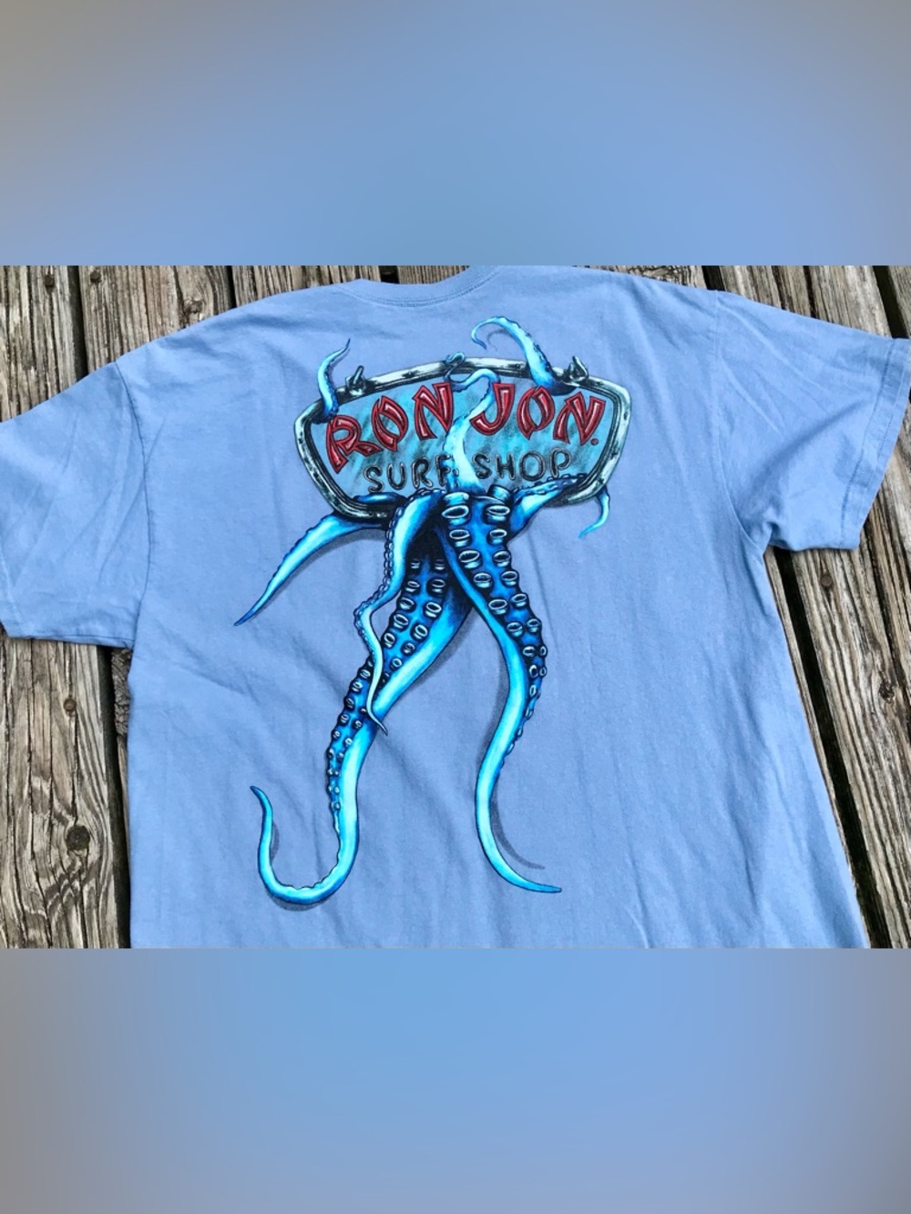 Mens XL RON JON SURF SHOP Blue Octopus Graphic Tee Shortsleeve Tshirt - Picture 7 of 7